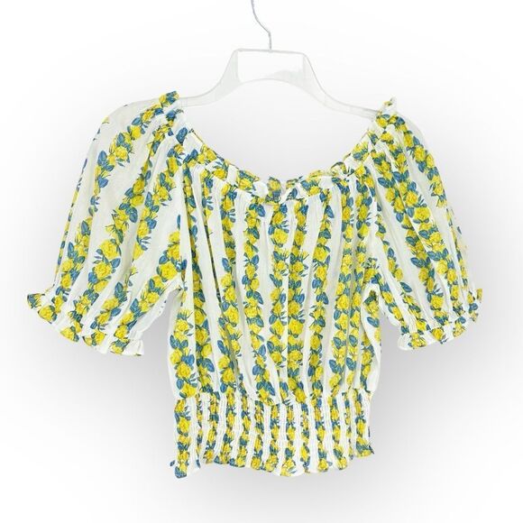 Olivia James Gia Top NWT Provence Stripe- blue and yellow on white cotton-size S - Picture 6 of 7